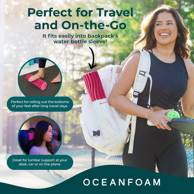 Oceanfoam Ripple Travel Foam Roller (11" x 3.35") Firm Mini Foam Roller for Physical Therapy, Deep Tissue Massage, Back Pain - High Density, Ergonomic Wave Textured, Yoga, Pilates, Exercise (Hot Pink) - Image 3